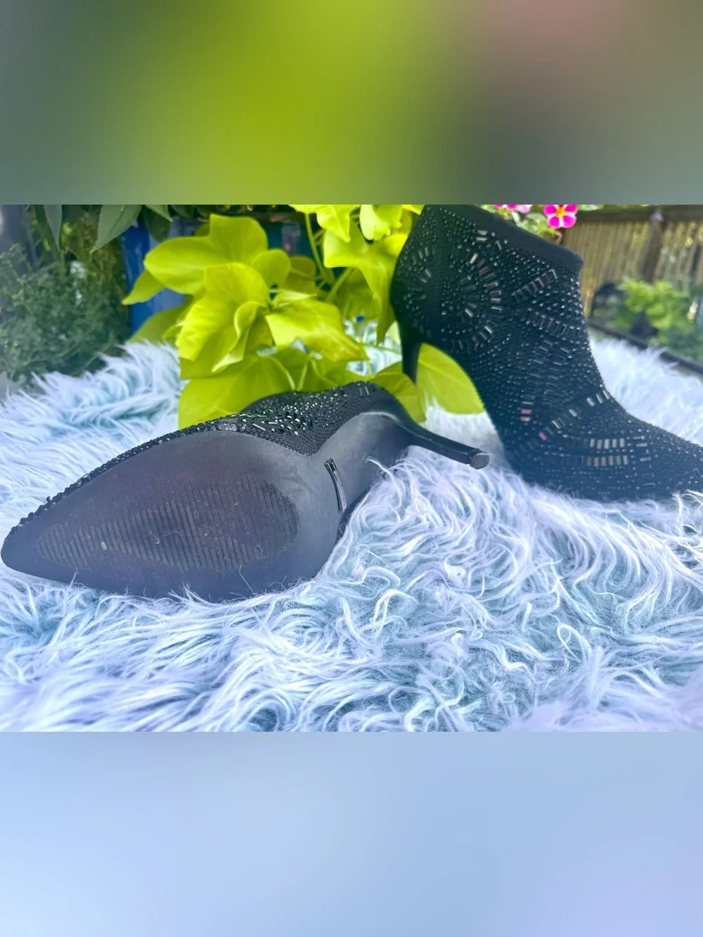 Black Rhinestone Stretch Ankle Booties - Women's Dress Booties - Picture 5 of 5
